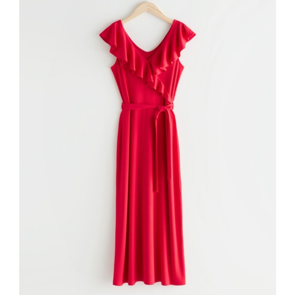 & Other Stories Ruffle Neck Midi Dress